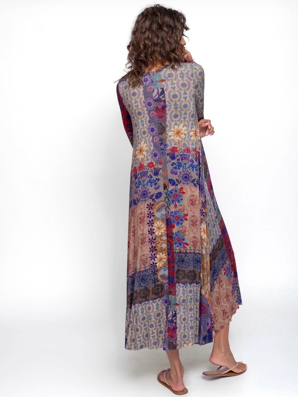 NATURAL LIFE Stevie ButterSoft Maxi Dress Blue Patchwork Long Sleeve XL Pockets - Picture 3 of 10